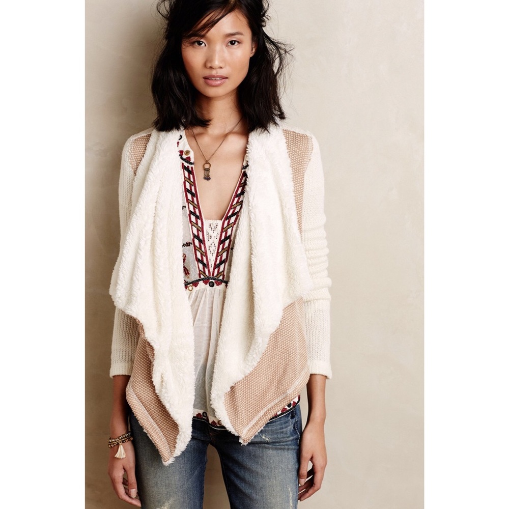 Anthropologie Sherpa-Lined Waterfall Cardigan